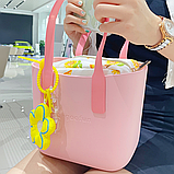 Сумка жіноча шопер силіконова на плече водонепроникна сумочка з підкладкою на блискавці Fungoofun, рожева, фото 7
