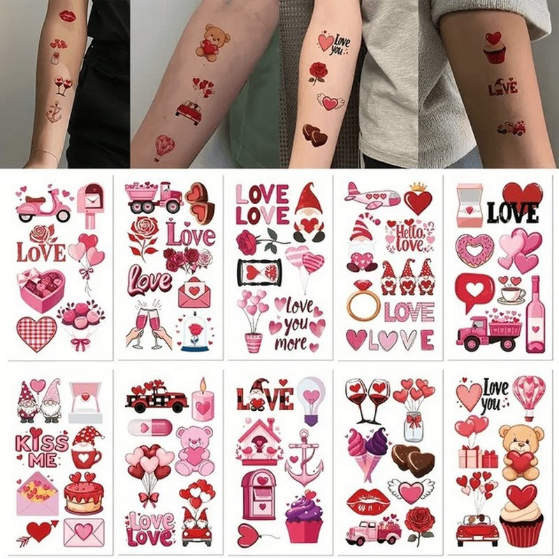 Набір тимчасових тату "Любов № 2" Love-tattoo-mini-set-2-10, 12 х 7 см 10 шт, фото 1