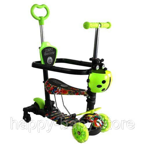 Самокат 5в1 "Best Scooter", (з доп. колесами, захисний бампер, PU колеса зі світлом, в коробці), фото 1