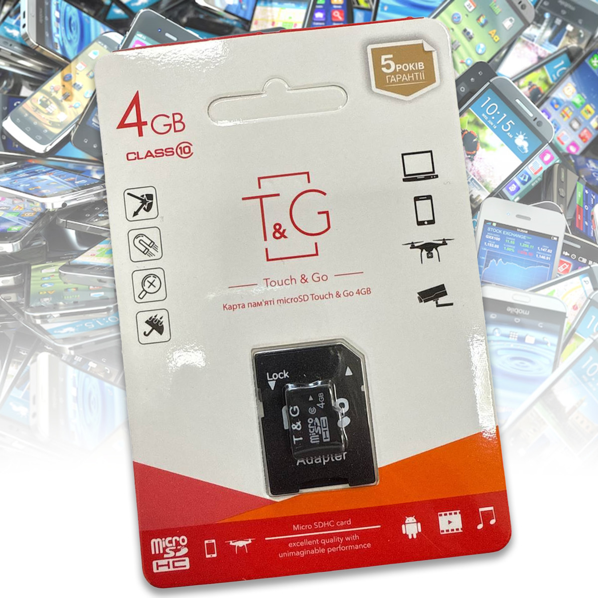 Карта пам'яті MicroSDHC 4GB Class 10 T&G (з адаптером), фото 1