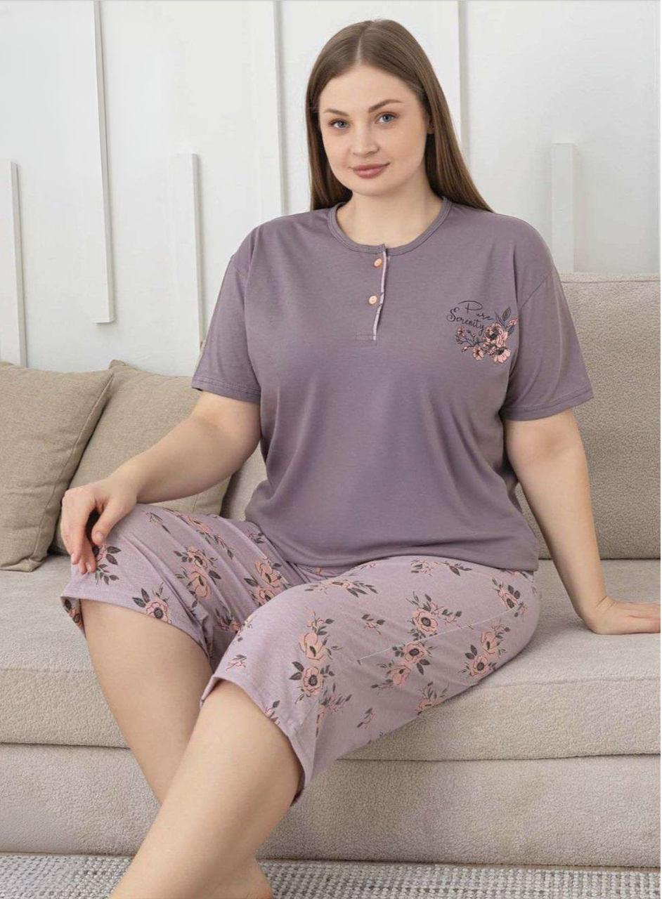 Жіночий домашній комплект "Pure Serenity" батал (капрі+футболка) .Топ!, фото 1