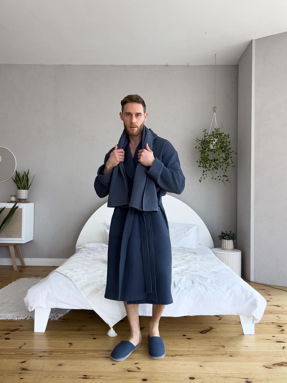 Чоловічий подарунковий набір Сапфір2 ХКР (халат, капці, рушник) .Топ!, фото 1