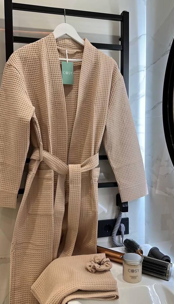 Жіночий Подарунковий набір Bella з довгим халатом, беж .Топ!, фото 1