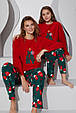 Жіноча тепла піжама з флісу червоно-зелена, Зимова рукавичка .Топ!, фото 5