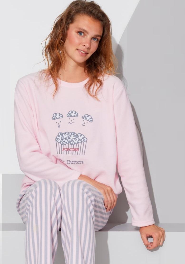 Жіноча тепла піжама з флісу полар ніжно-рожева, Попкорн .Топ!, фото 1