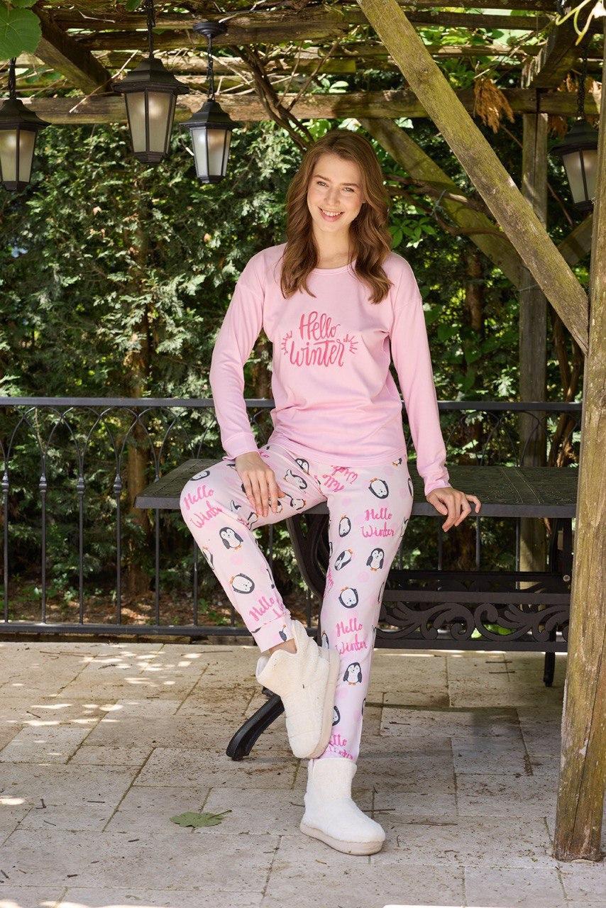 Жіноча тепла піжама тканина termo рожева, Пінгвінчик .Топ!, фото 1