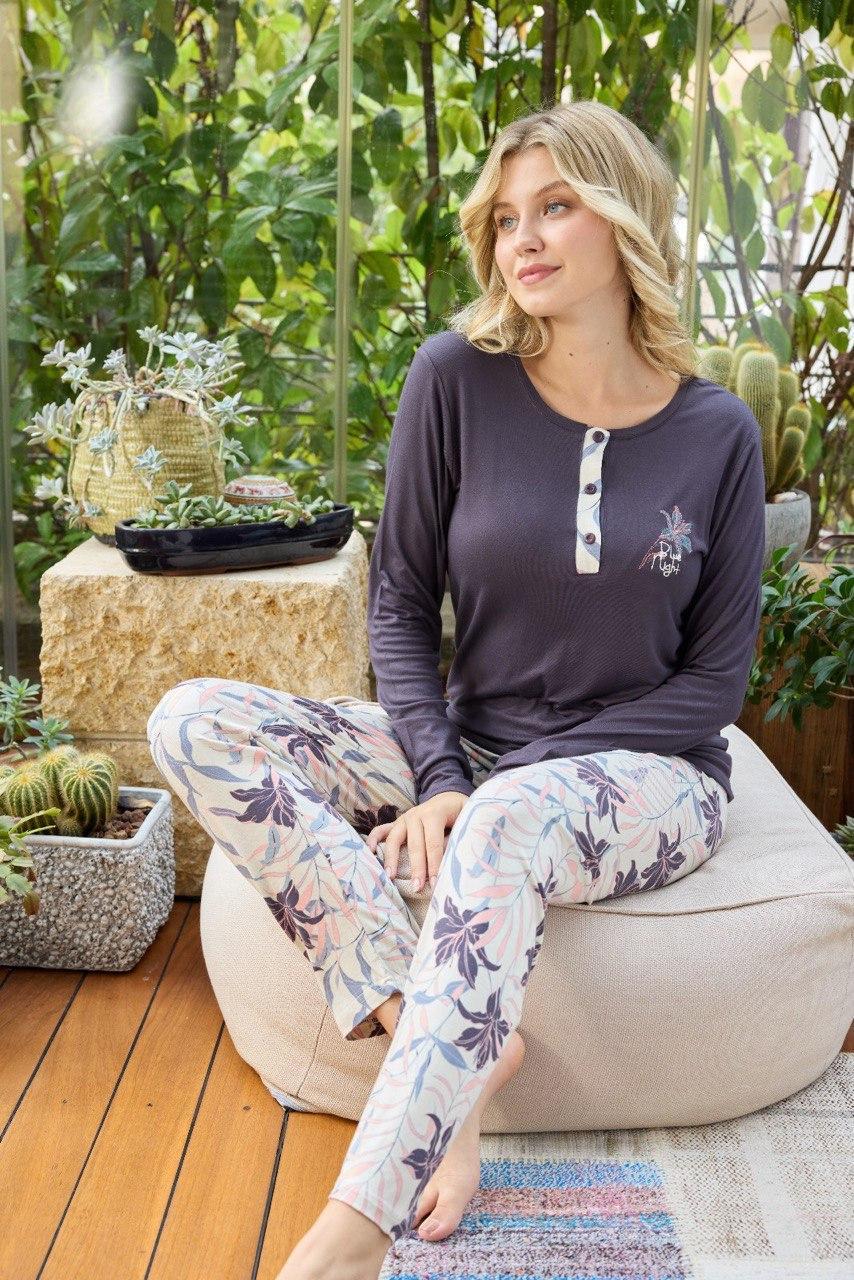 Жіноча піжама з віскози темно-синя, Квітка .Топ!, фото 1