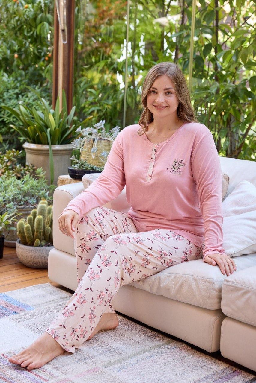 Жіноча піжама батал з віскози рожева, Квітка .Топ!, фото 1