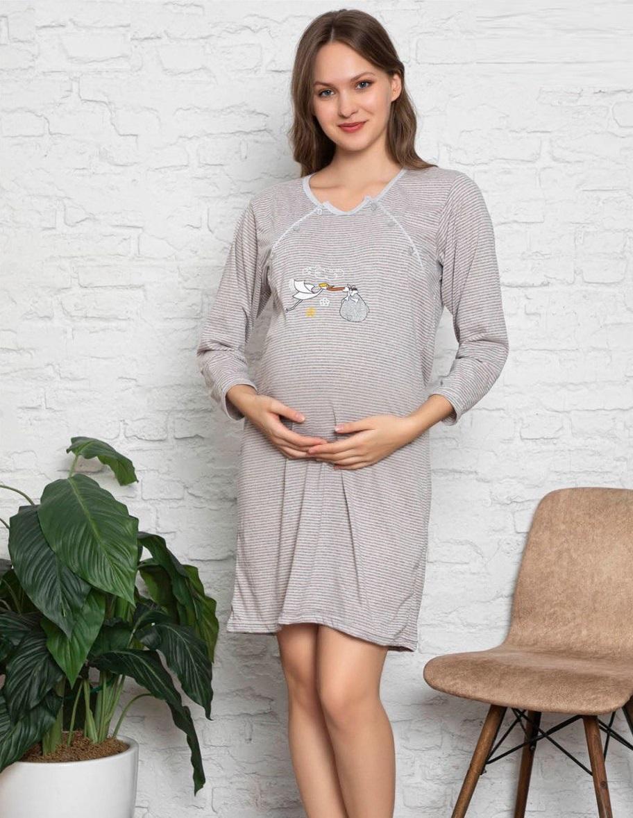 Нічна сорочка в смужку для майбутніх та годуючих мам, Лелека .Топ!, фото 1