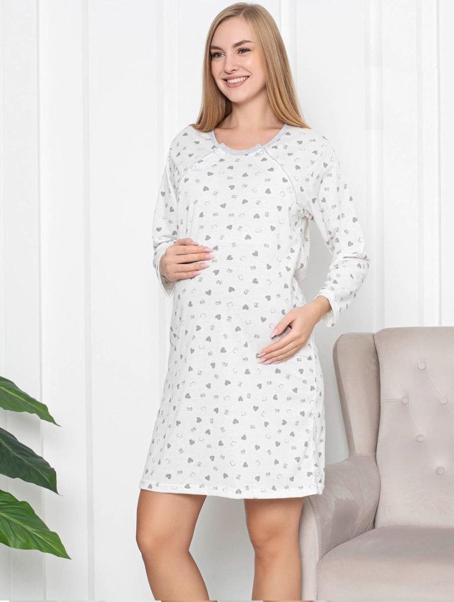 Жіноча нічна сорочка з сердечками на білому фоні, Годуюча мама .Топ!, фото 1