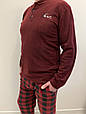 Чоловіча тепла піжама з флісу полар колір кофти бургунді та штани в клітину .Топ!, фото 5