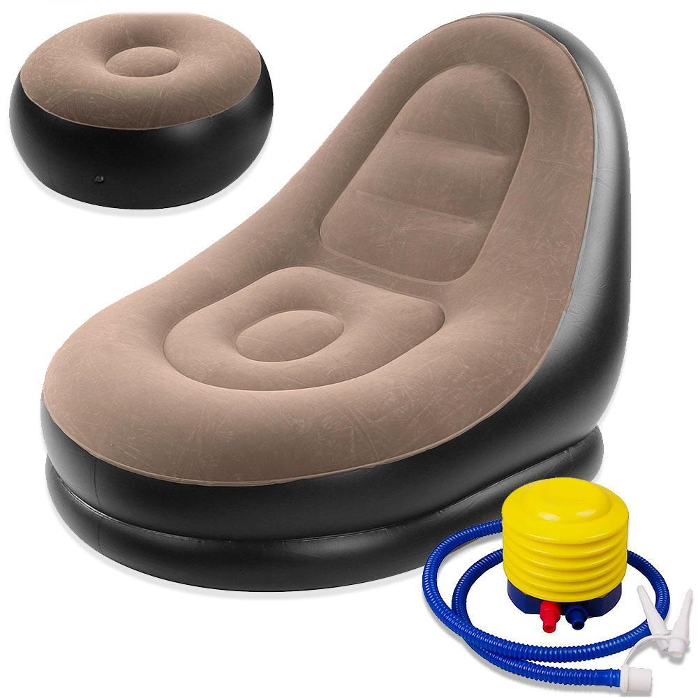 Надувне крісло з пуфиком 2в1 (116х98х83см, до 100кг) Air Sofa + насос / Надувний велюровий диван з пуфом для ніг