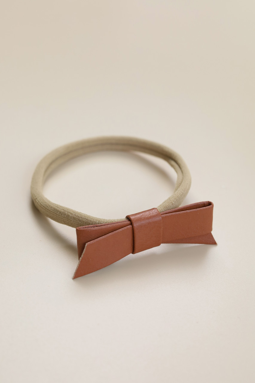 Пов'язка one size зі шкіряним бантиком, коричневий. Топ!, фото 1