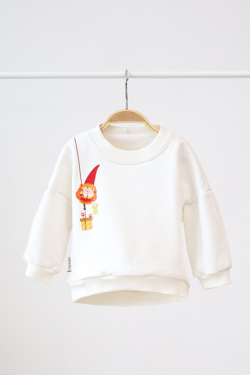 Новорічний дитячий світшот Gnome, молочний.Топ!, фото 1