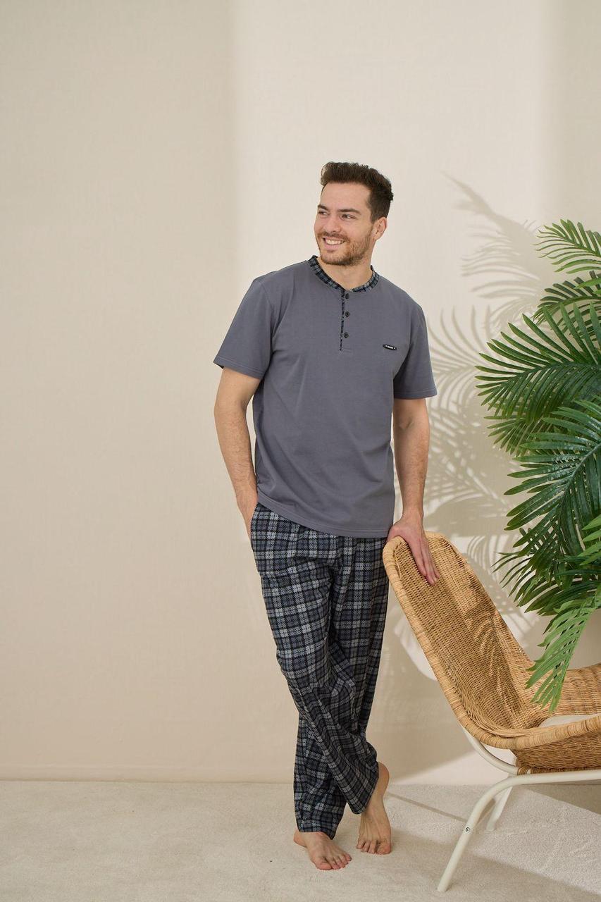 Чоловіча бавовняна піжама "Cameron" футболка та штани в клітину, сіра .Топ!, фото 1