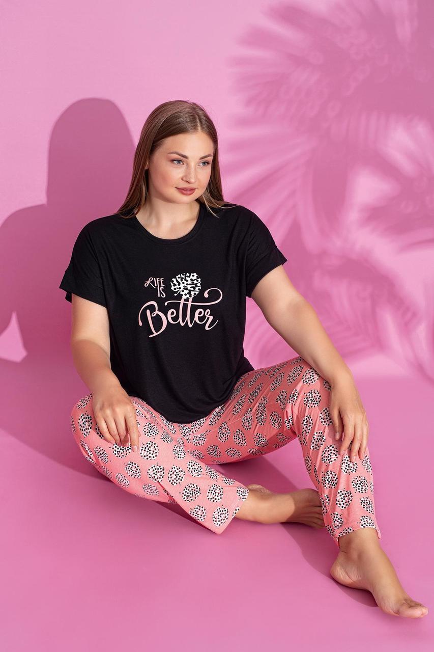 Жіночий домашній комплект батал "Life is Better" (штани+футболка) .Топ!, фото 1