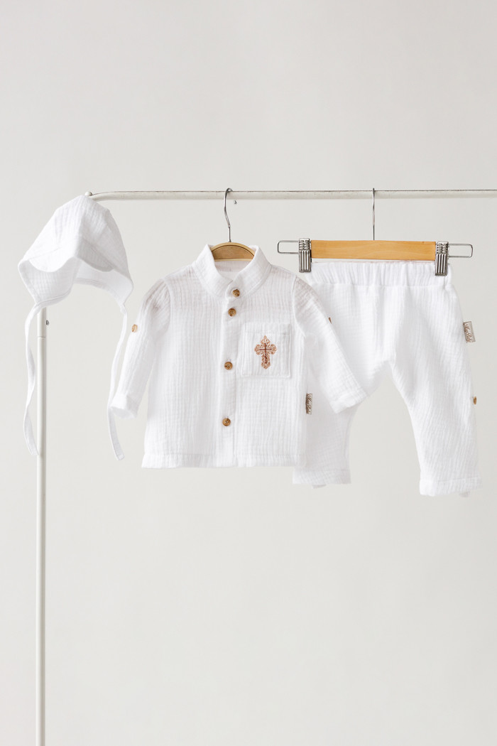 Мусліновий набір для хлопчика "Jeremy", білий. Топ!, фото 1