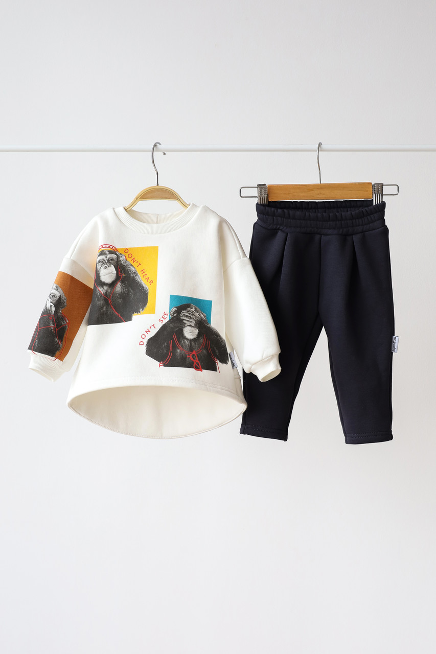 Костюм із начосом дитячий "Monkeys", Молочний 80 (9-12 міс.). Топ!, фото 1