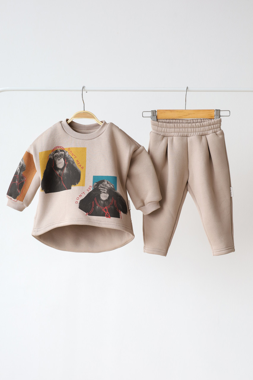 Костюм із начосом дитячий "Monkeys", Темний таш 80 (9-12 міс.). Топ!, фото 1