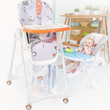 Дитячий стільчик на коліщатках для годування зі столиком Bambi M 5673-7 Помаранчевий