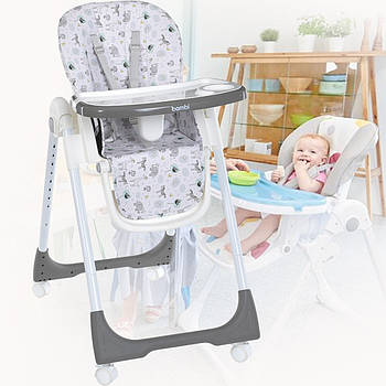 Високий дитячий пластиковий стільчик для годування з тацею Bambi M 5673-11 Сірий