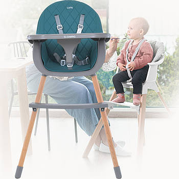 Високий стільчик на дерев'яних ніжках для годування зі столиком El Camino ME 1111 LUMI Teal Бірюзовий