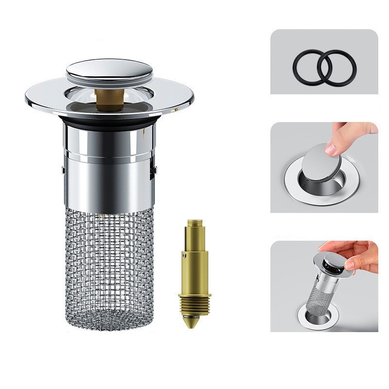 Заглушка для раковини з донним клапаном і із сітчастим фільтром