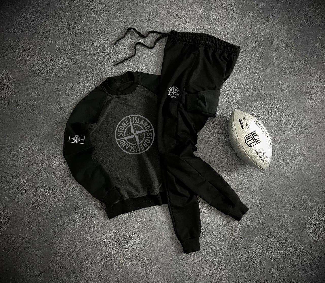 Спортивний костюм чоловічий Stone Island весняний осінній комплект кофта і штани чорний-графіт