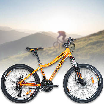 Гірський велосипед з алюмінієвою рамою 13" та колесами 24" Crosser Stream Помаранчевий