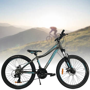 Велосипед гірський з алюмінієвою рамою 13" та колесами 24" Crosser Stream Сіро-бірюзовий