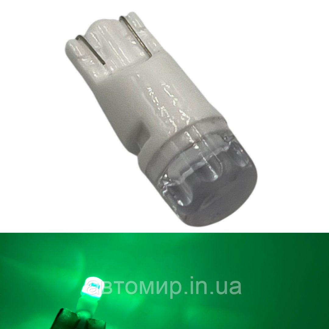 Світлодіодна автомобільна лампа T10 2 SMD кераміка 12V (зелене світіння), фото 1
