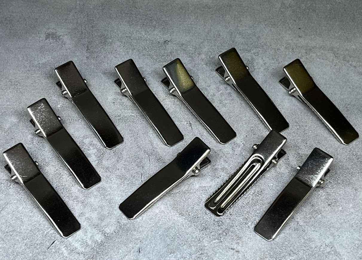 Набір металевих зажимів для волосся (Крокодильчик)- 3,5 см (подвійний вусик), срібло, 10 шт, Сріблястий, фото 1