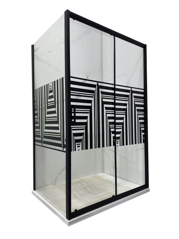 Душова кабіна ARTEX STT-100 black print 100x80х185 см без піддону прозоре скло розсувні двері