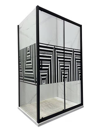 Душова кабіна ARTEX STT-100 black print 100x80х185 см без піддону прозоре скло розсувні двері, фото 1