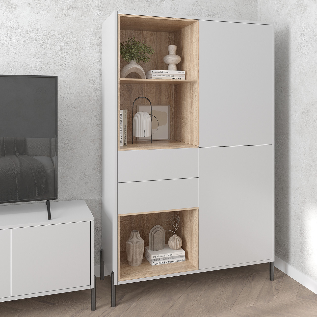 Шафа-буфет Норді на ніжках 1730х1000х400 мм Сірий/Дуб Сонома, фото 1