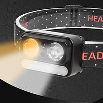 Ліхтар налобний 2069-XPG(white)+XPG(yellow)+5SMD(red), Motion Sensor, Li-Ion акумулятор, ЗП Type-C, фото 5