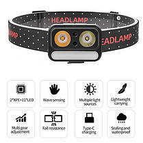 Ліхтар налобний 2069-XPG(white)+XPG(yellow)+5SMD(red), Motion Sensor, Li-Ion акумулятор, ЗП Type-C, фото 6