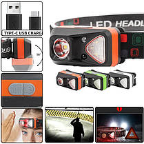 Ліхтар налобний W-18-XPG+6SMD (white+red), Motion Sensor, 1x14500, ЗП Type-C, фото 3