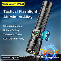 Ліхтар 1136-WHITE LASER LED PM10-TG, Li-Ion акум., індикація заряду, ЗП Type-C, zoom, фото 5