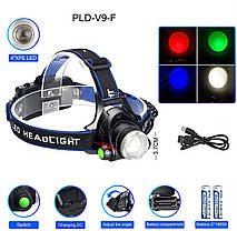 Ліхтар налобний PLD-V9-F-4XPE(RGB), 2x18650, ЗП Type-C, zoom, Box, фото 3