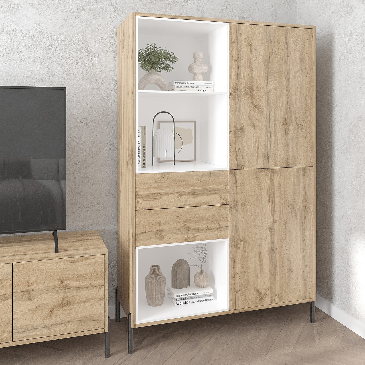 Шафа-буфет Норді на ніжках 1730х1000х400 мм Дуб Тахо/Білий, фото 1