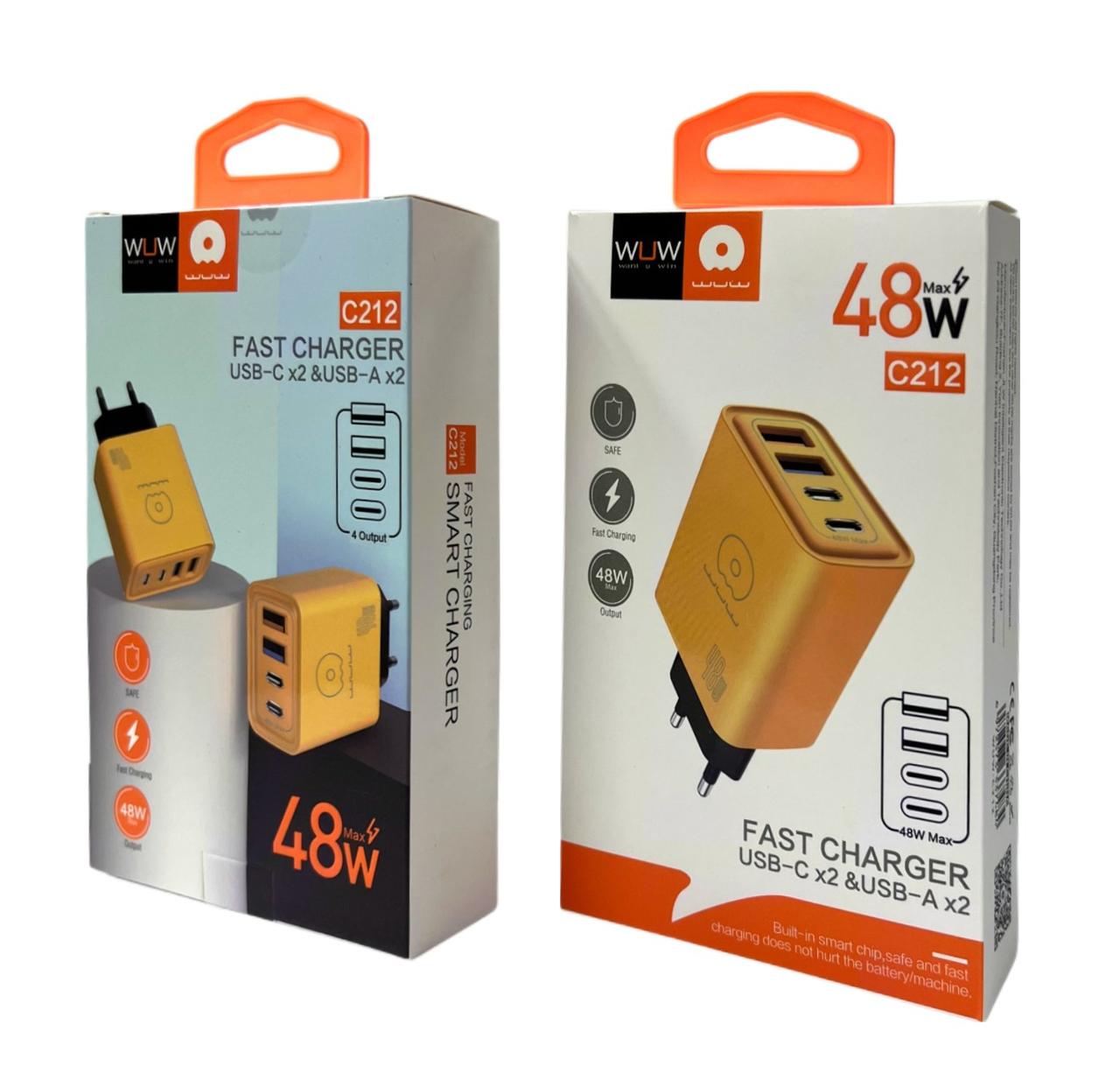 Зарядний пристрій 220В 2,4А 48Вт 5В USBx2 Type-Cx2 Fast Charger WUW-C212 192шт 6341, фото 1