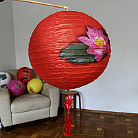 Китайський підвісний паперовий ліхтарик (Led). Традиційна прикраса для фотозон | Місячного нового року Червоний з рожевим
