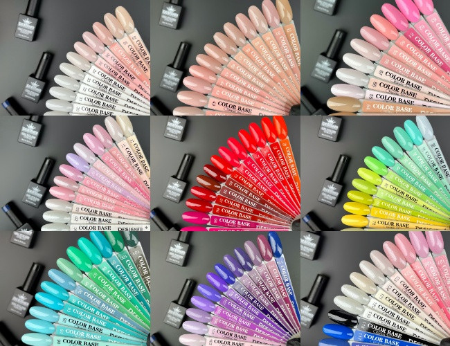 Демонстраційна палітра-віяло камуфлюючих кольорових баз Color Base Дизайнер 9 мл, (136 відтінків)