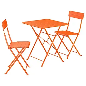 IKEA SUNDSÖ стіл і 2 розкладні стільці, відкритий яскраво-помаранчевий/яскраво-помаранчевий, 65x65 см (695.730.20)