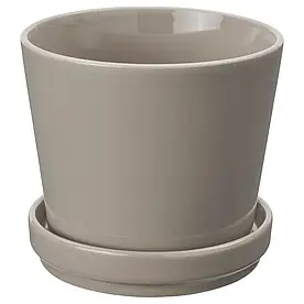 IKEA KLOTLÖNN горщик з блюдцем, в/зовні/сірий/бежевий, 12 см (305.840.10)