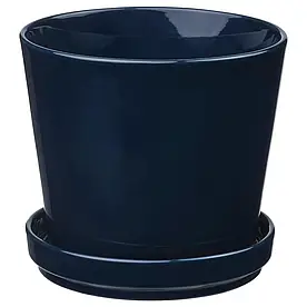 IKEA KLOTLÖNN горщик з блюдцем, in/outdoor/чорно-синій, 15 см (505.840.66)