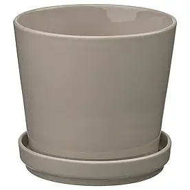 IKEA KLOTLÖNN горщик з блюдцем, в/зовні/сірий/бежевий, 15 см (505.840.09)