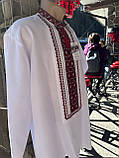Чоловіча вишиванка розмір 52 ручної роботи довгий рукав біле домоткане полотно, фото 4