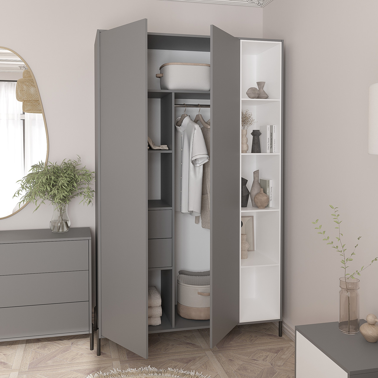 Розпашна шафа Норді на ніжках 2200х1400х500 мм Антрацит/Білий, фото 1